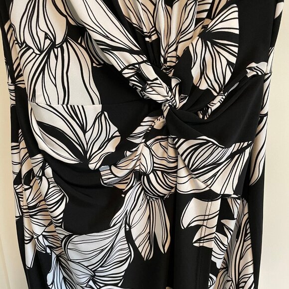 Joseph Ribkoff Slvless Boat Neck Floral Faux Wrap Lined Midi Dress Blk Wht Sz 4 - Picture 7 of 10